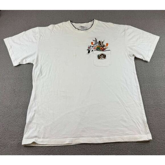 VTG Warner Bros Studio Store T Shirt XL 1999 Embroidered Looney Tunes White - Picture 1 of 12